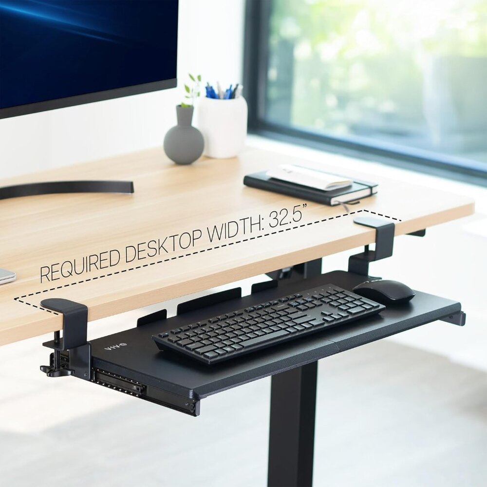 Large Keyboard Tray Under Desk Pull Out with Extra Sturdy C Clamp Mount System, - Picture 3 of 9